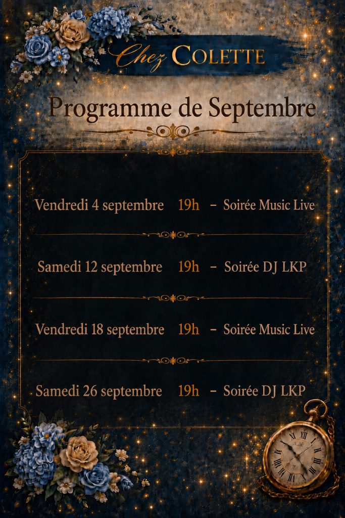 Programme de septembre chez Colette : soirées et musique